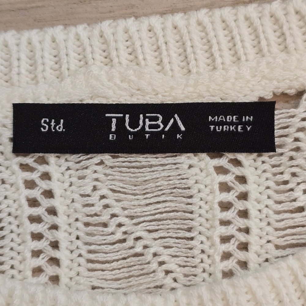 Tuba Butik Cream Open Knit Pointelle Cropped Sweater Women's Std Boho - Picture 11 of 11